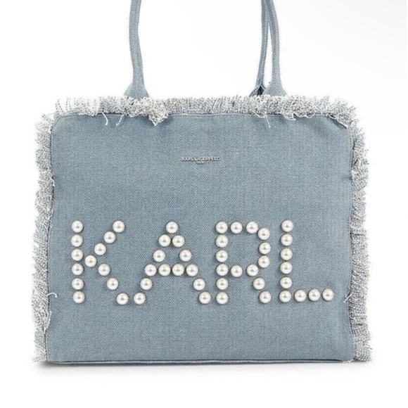 Karl Lagerfeld Handbags - KARL LAGERFELD NWT MARGOT FAUX PEARL DENIM TOTE BAG